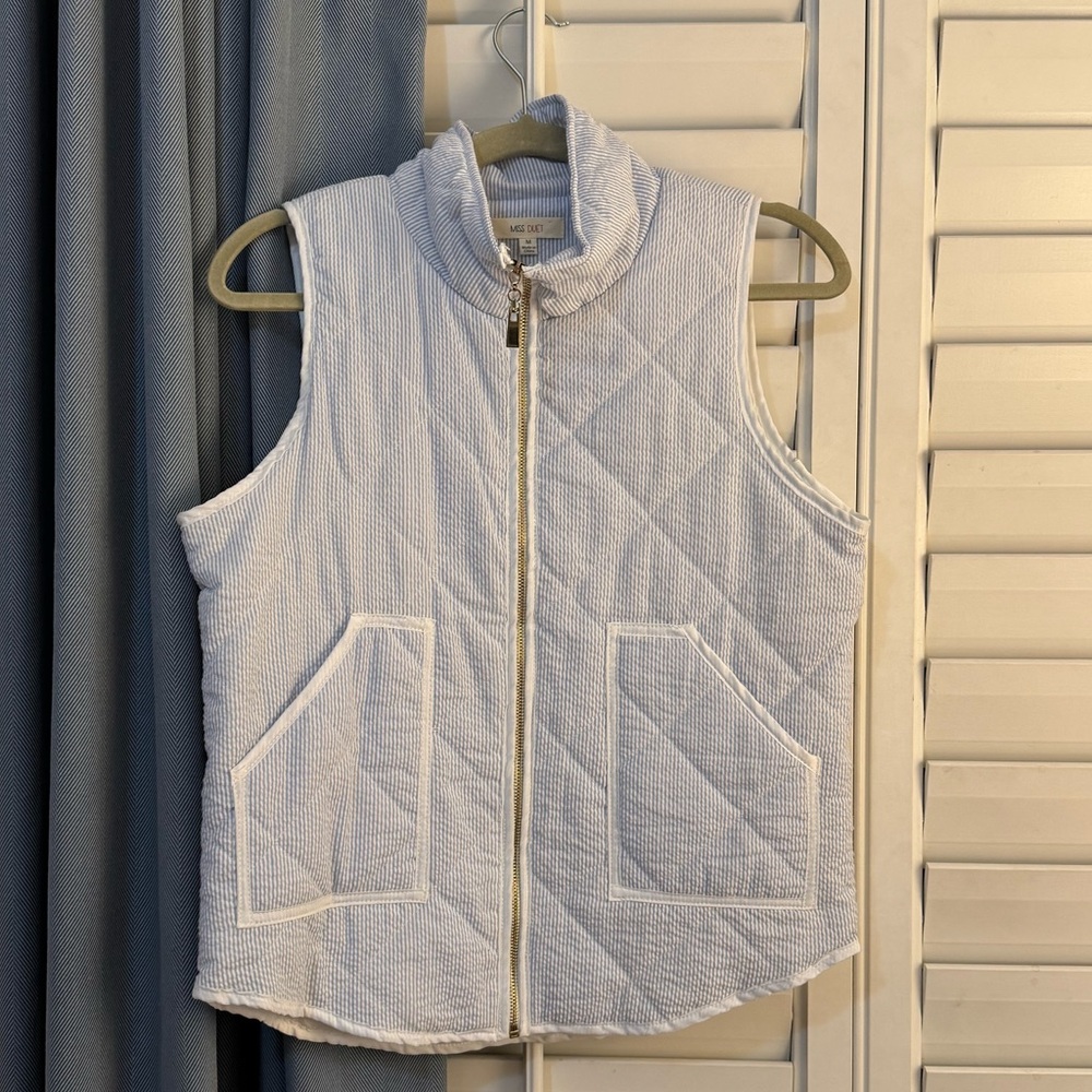 Quilted Blue and White Searsucker Sleeveless Vest